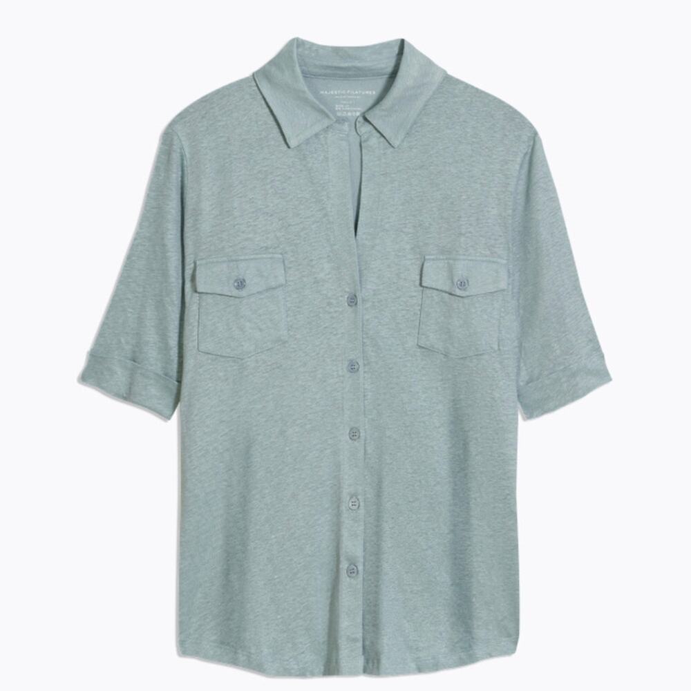 Women's Majestic Filatures Elbow Sleeve Shirt LinenGreen Size 1 XS - Small Flaw